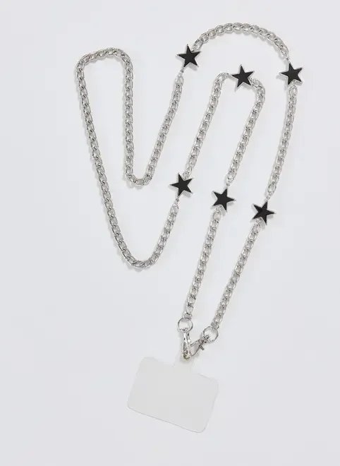 corrente para celular prateado com estrelas corrente para celular prateado com estrelas