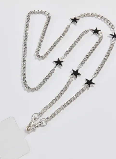 corrente para celular prateado com estrelas corrente para celular prateado com estrelas