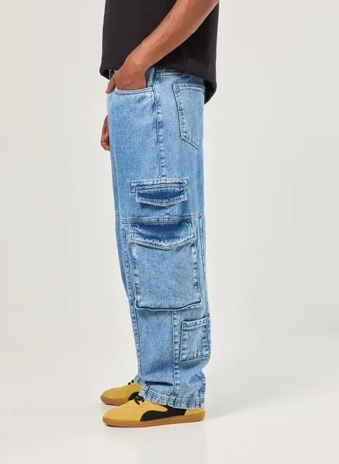 calça baggy cargo jeans médio calça baggy cargo jeans médio