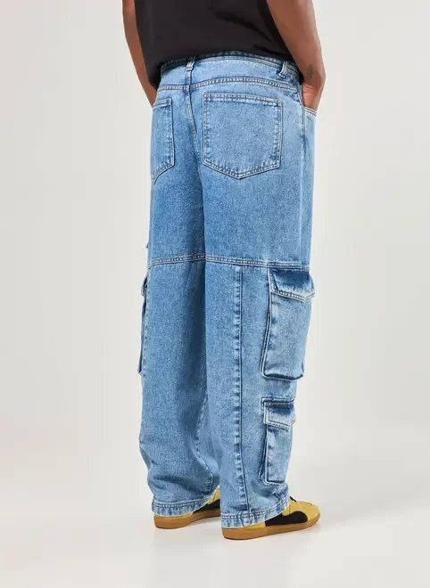 calça baggy cargo jeans médio calça baggy cargo jeans médio