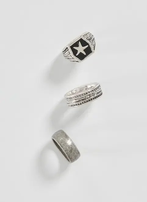 conjunto 3 anéis prateados estrela conjunto 3 anéis prateados estrela