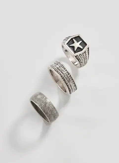 conjunto 3 anéis prateados estrela conjunto 3 anéis prateados estrela