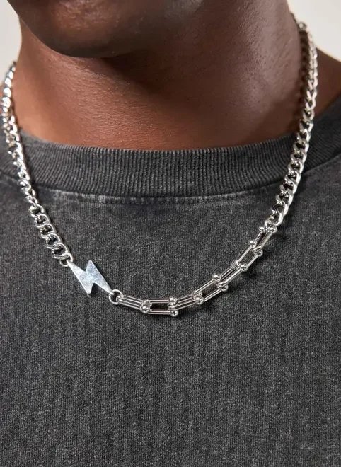 colar corrente prateada raio colar corrente prateada raio