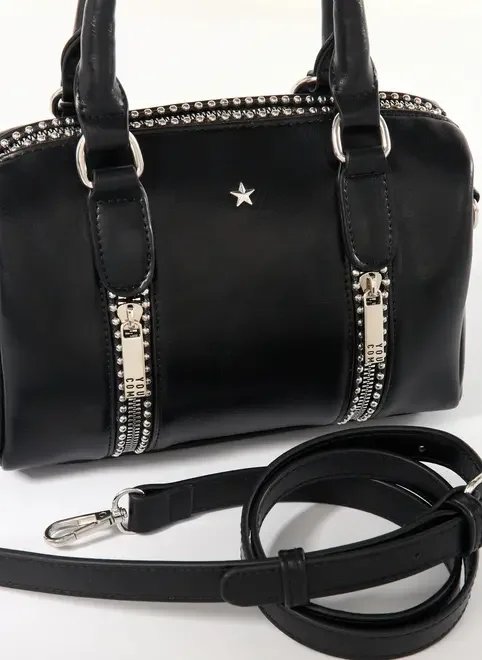 bolsa preta zíperes alça dupla bolsa preta zíperes alça dupla