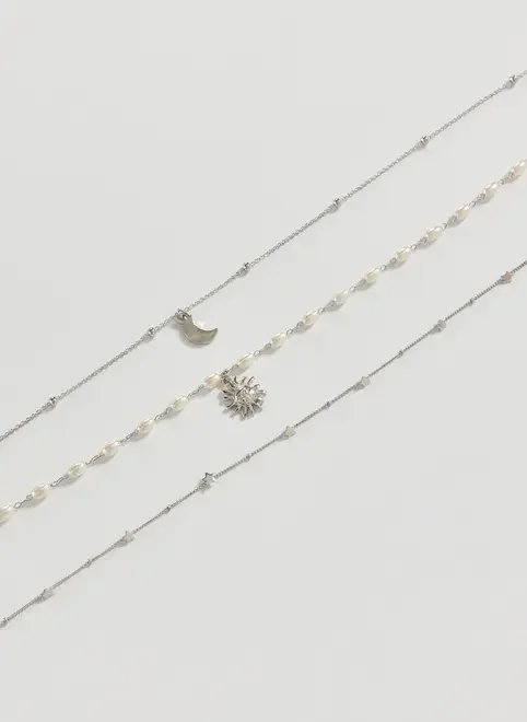 conjunto 3 colares prateados pérolas artificiais conjunto 3 colares prateados pérolas artificiais