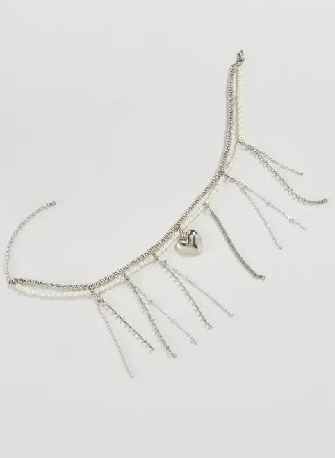 colar duplo pérolas artificiais com coração colar duplo pérolas artificiais com coração