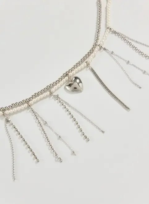 colar duplo pérolas artificiais com coração colar duplo pérolas artificiais com coração