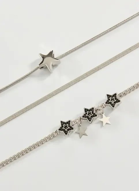 conjunto 3 colares prateados estrelas conjunto 3 colares prateados estrelas