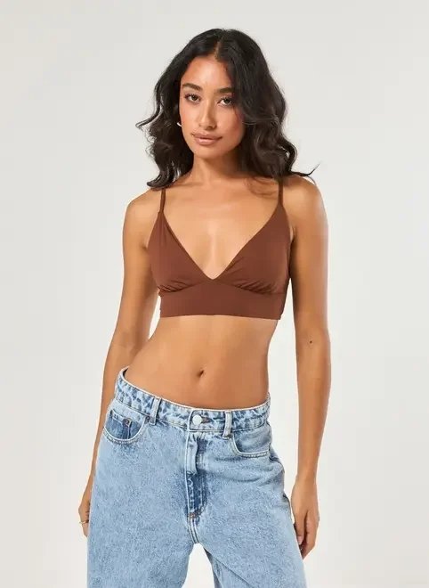top em poliamida marrom decote v top em poliamida marrom decote v