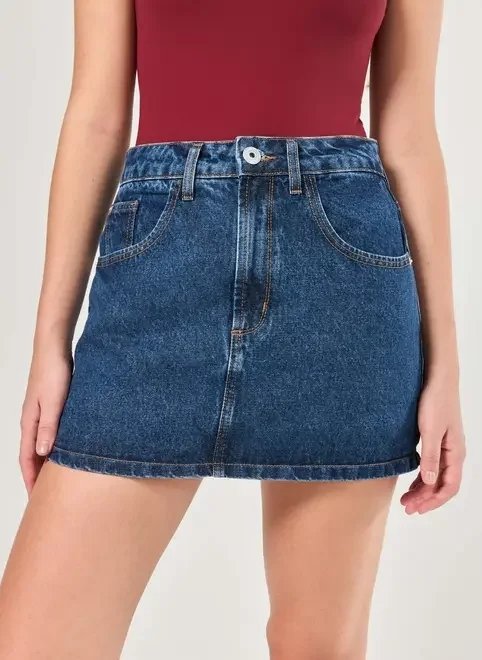 short saia jeans escuro cintura alta short saia jeans escuro cintura alta