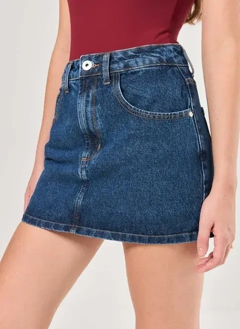 short saia jeans escuro cintura alta short saia jeans escuro cintura alta