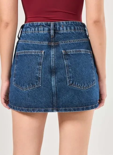 short saia jeans escuro cintura alta short saia jeans escuro cintura alta