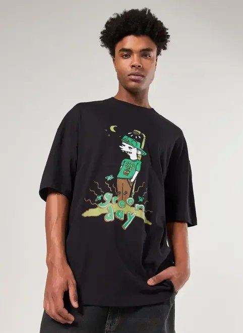 camiseta oversized preta green day camiseta oversized preta green day