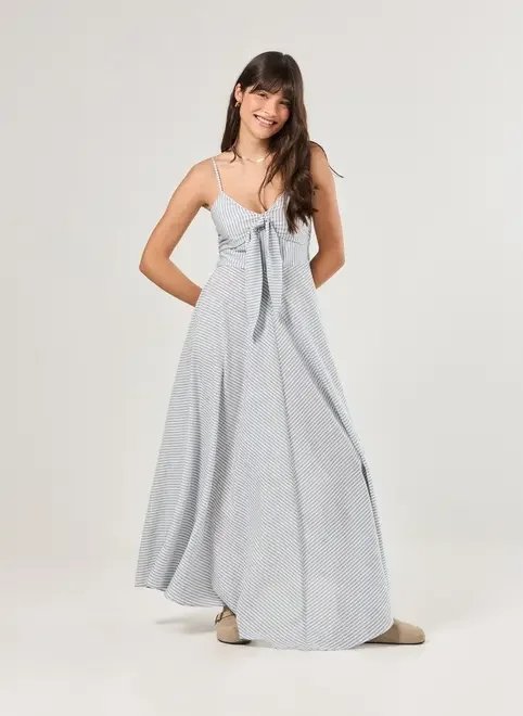 vestido longo listrado amarração vestido longo listrado amarração