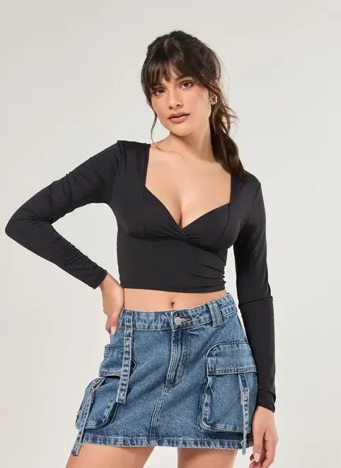 cropped manga longa decote poliamida cropped manga longa decote poliamida