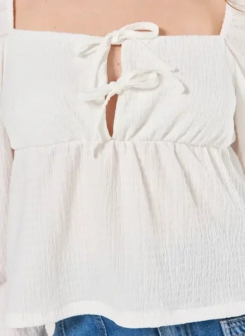 blusa manga longa off-white texturizada blusa manga longa off-white texturizada