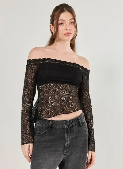 blusa manga longa renda preta blusa manga longa renda preta