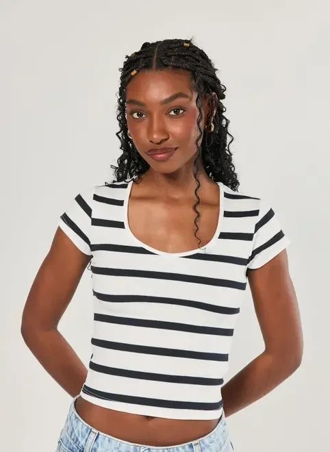 blusa manga curta canelada blusa manga curta canelada