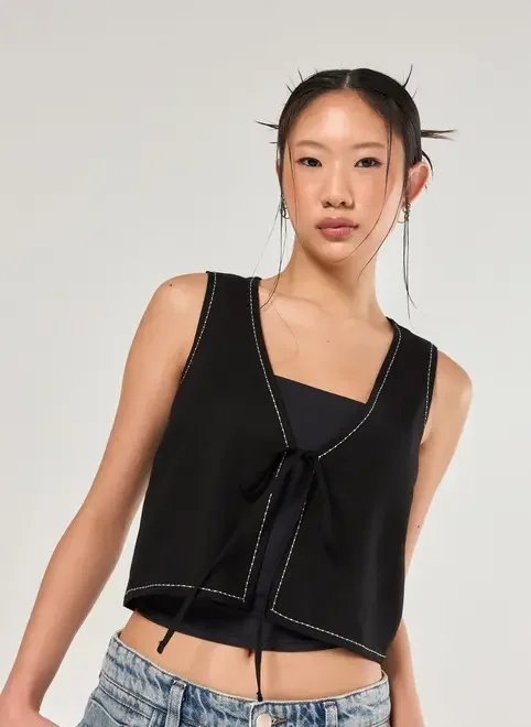 colete com linho preto contraste colete com linho preto contraste