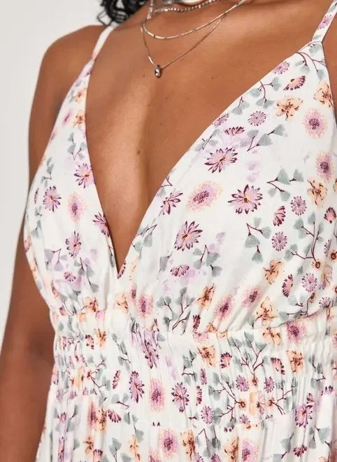 vestido longo off-white florido com laço vestido longo off-white florido com laço