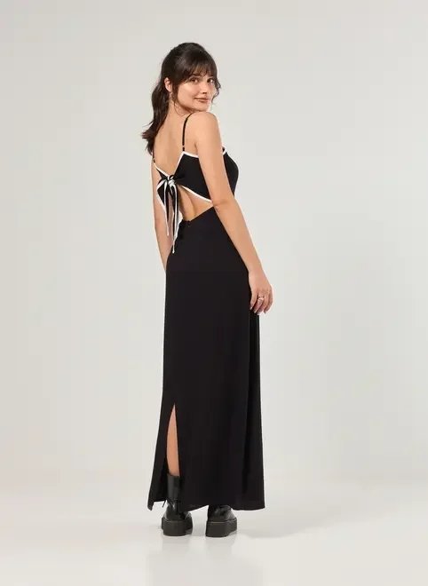 vestido midi preto contraste vestido midi preto contraste