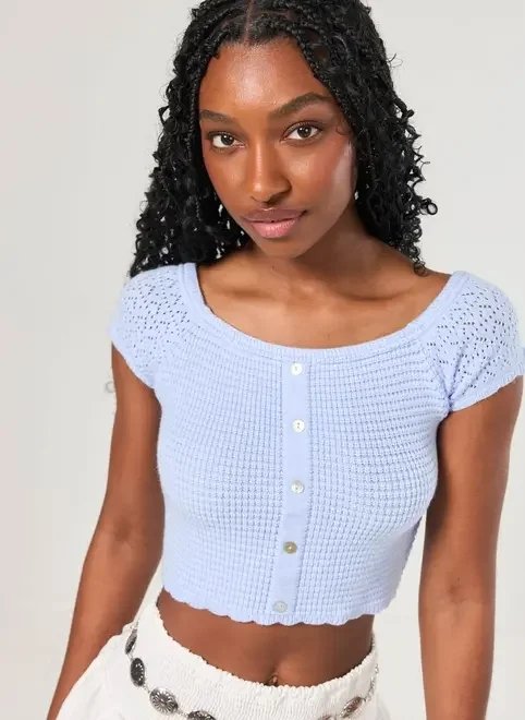 cropped azul tricô botões cropped azul tricô botões