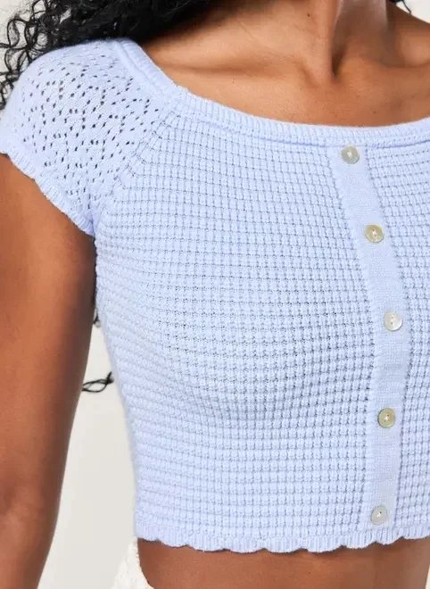 cropped azul tricô botões cropped azul tricô botões