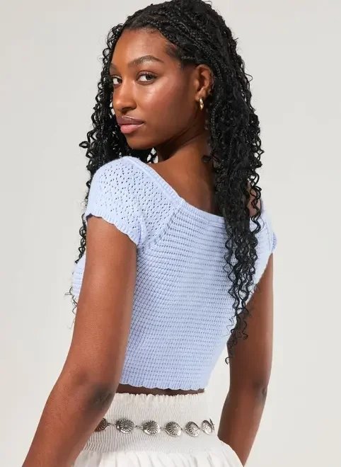 cropped azul tricô botões cropped azul tricô botões