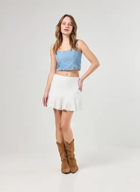 saia texturizada off-white com babado saia texturizada off-white com babado