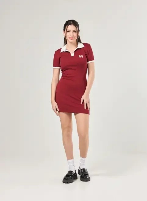 vestido malha bordô gola polo vestido malha bordô gola polo