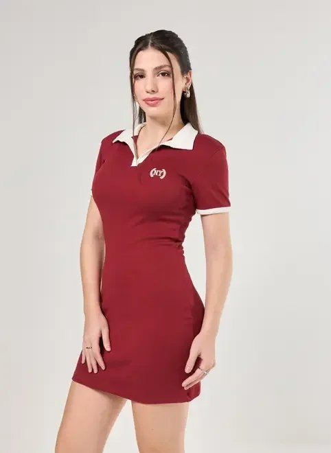 vestido malha bordô gola polo vestido malha bordô gola polo