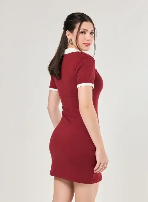 vestido malha bordô gola polo vestido malha bordô gola polo