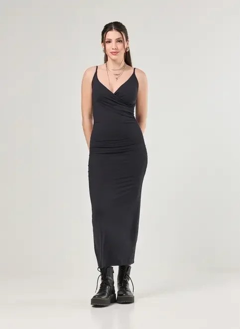 vestido midi transpassado em poliamida vestido midi transpassado em poliamida