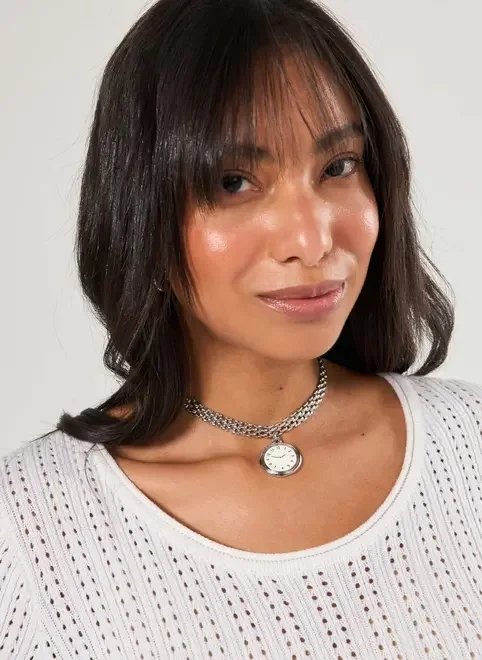 colar prateado relógio colar prateado relógio