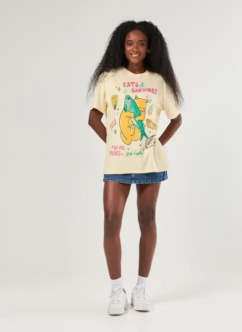 camiseta amarelo manteiga gato sardinha camiseta amarelo manteiga gato sardinha