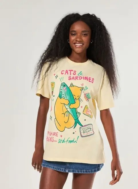 camiseta amarelo manteiga gato sardinha camiseta amarelo manteiga gato sardinha
