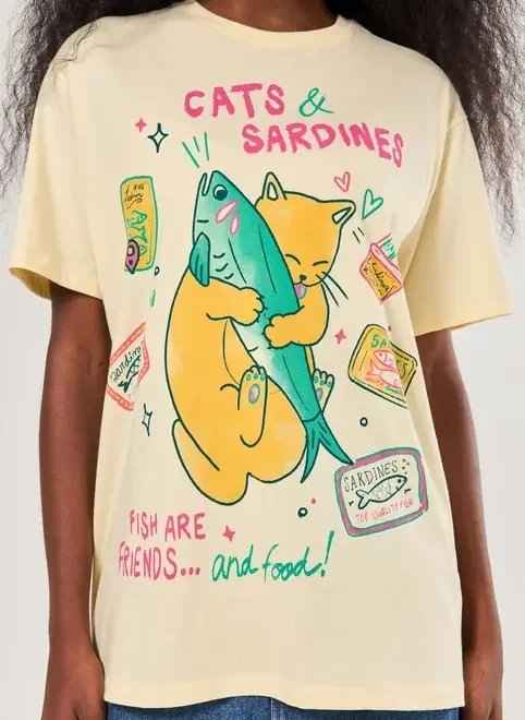 camiseta amarelo manteiga gato sardinha camiseta amarelo manteiga gato sardinha