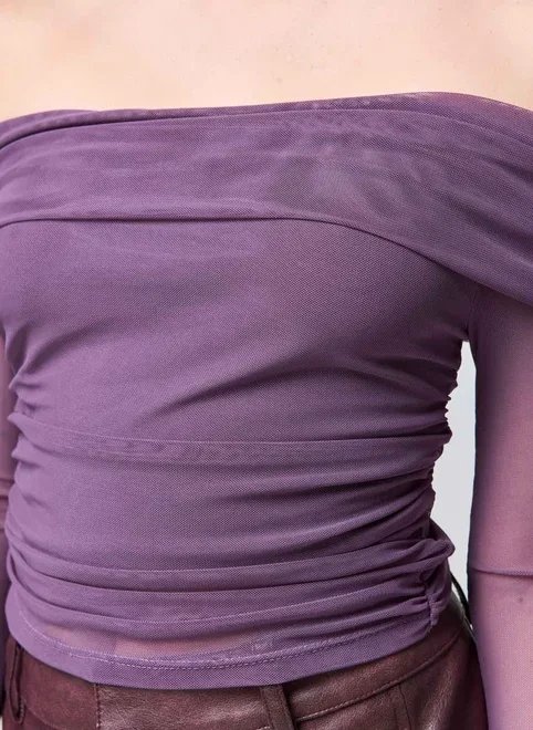 blusa ombro a ombro tule cinza blusa ombro a ombro tule cinza