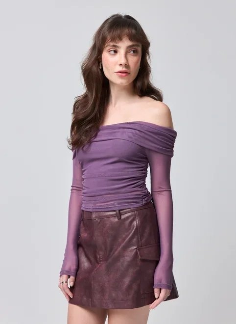 blusa ombro a ombro tule cinza blusa ombro a ombro tule cinza