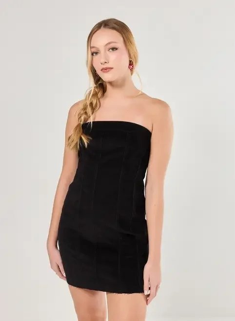 vestido veludo cotelê preto sem alças vestido veludo cotelê preto sem alças