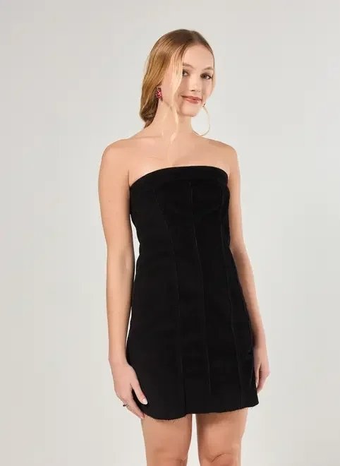 vestido veludo cotelê preto sem alças vestido veludo cotelê preto sem alças