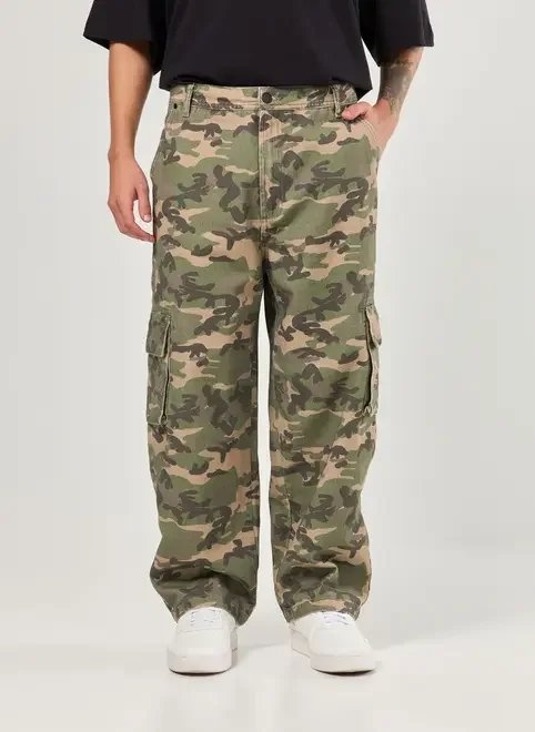calça sarja baggy cargo camuflada calça sarja baggy cargo camuflada