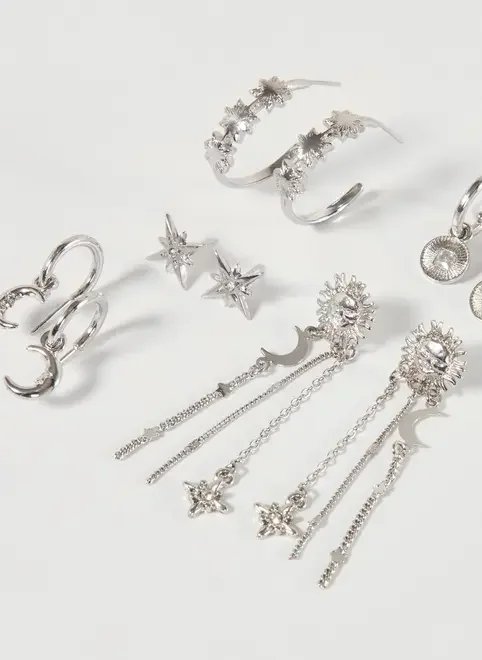 conjunto 5 brincos prateados universo conjunto 5 brincos prateados universo