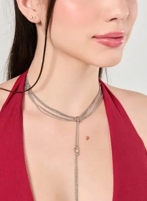 colar prateado gravatinha correntinhas colar prateado gravatinha correntinhas