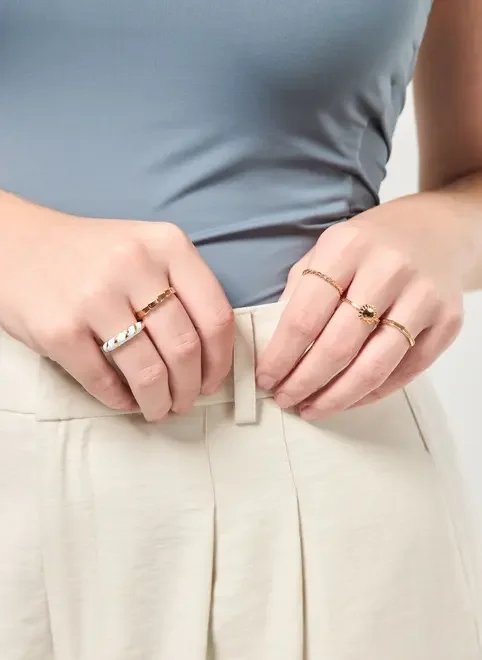 conjunto 5 anéis dourados sol conjunto 5 anéis dourados sol