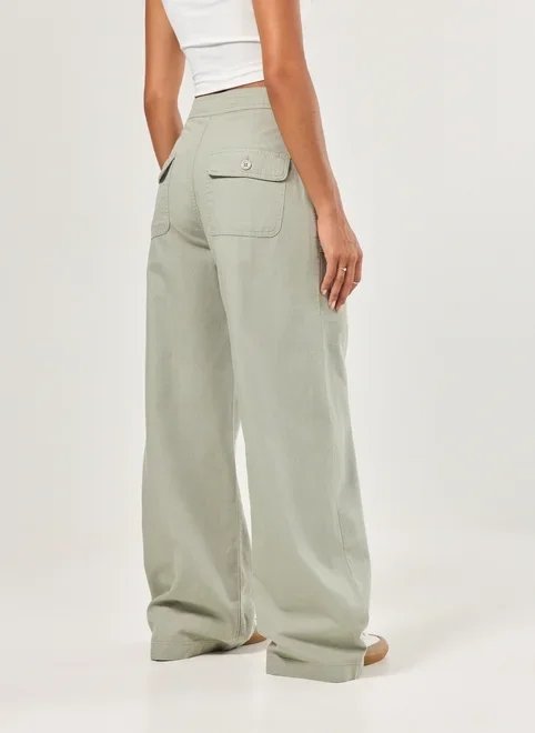 calça sarja wide leg amarração ajuste calça sarja wide leg amarração ajuste