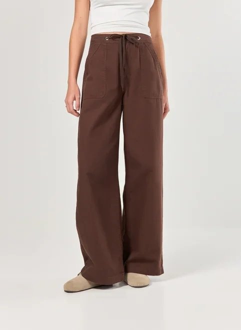 calça sarja wide leg amarração ajuste calça sarja wide leg amarração ajuste