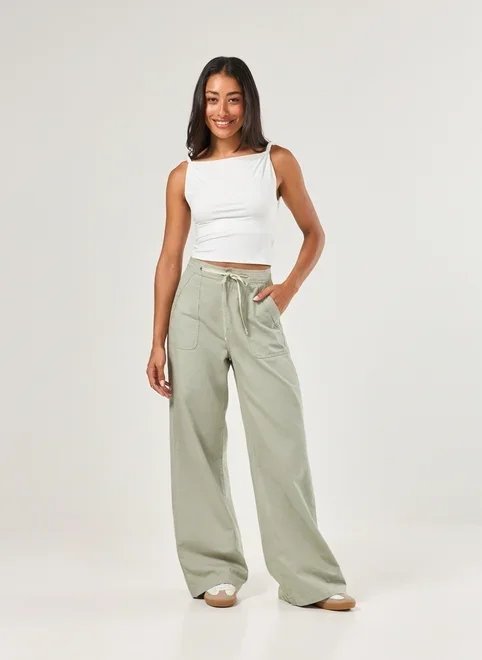 calça sarja wide leg amarração ajuste calça sarja wide leg amarração ajuste