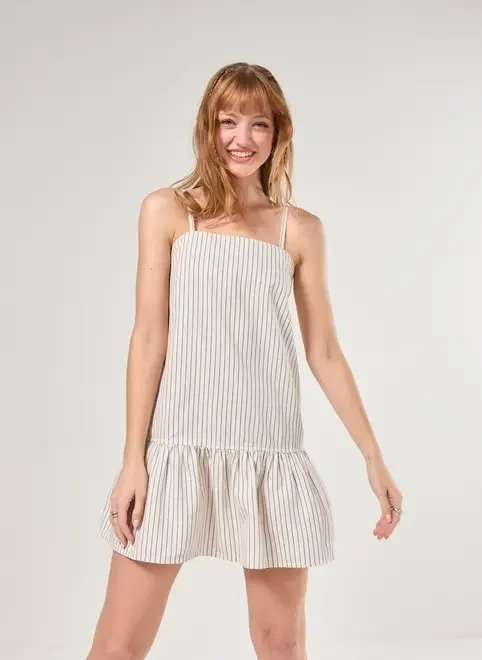 vestido em sarja listrada com babado vestido em sarja listrada com babado