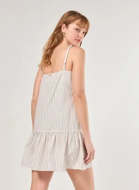 vestido em sarja listrada com babado vestido em sarja listrada com babado